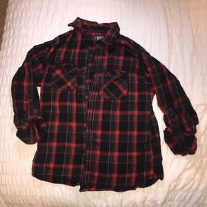 Red and black cotton flannel button up long sleeve